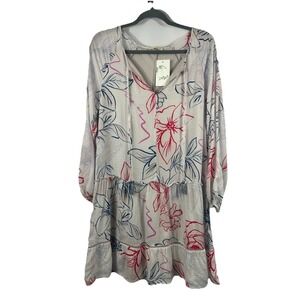 Lovestitch Floral Boho Tiered Mini Dress L Swiss Dot Tassel Peasant Cottage Boho